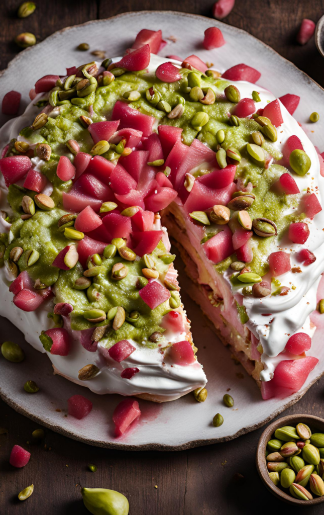 Rhubarb Pistachio Pavlova