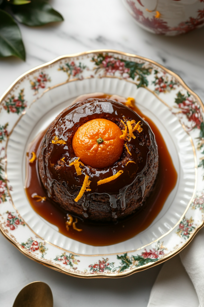 Mandarin in the middle Christmas pudding