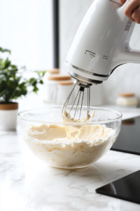 Beating cream cheese for cheesecake layer