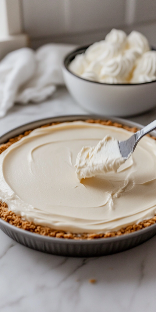 Pour filling into the crust, cover, and refrigerate for at least 6 hours or overnight. Serve with whipped cream