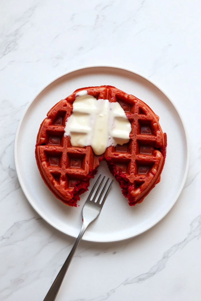 Red Velvet Waffles with Cream Cheese Glaze